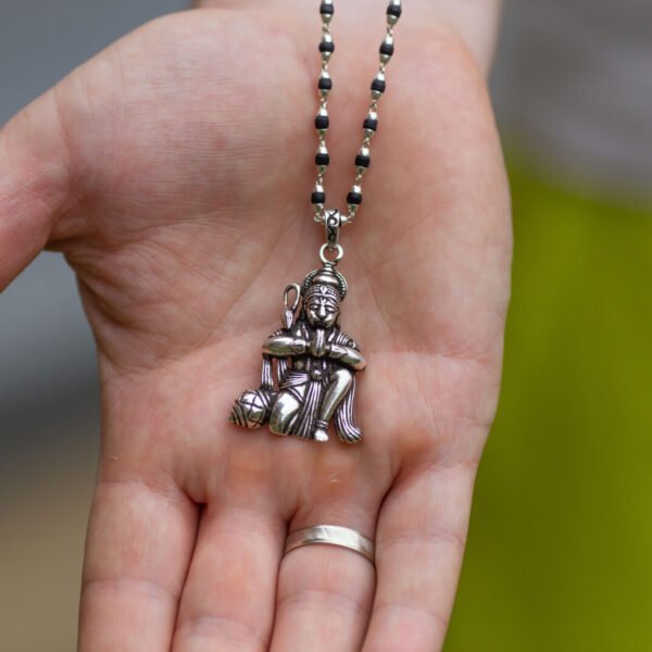Tulasi Silver with Hanuman silver pendant .  Handmade tulsi  necklace - hare krishna kanthi mala, , Krishna Style, Holy name