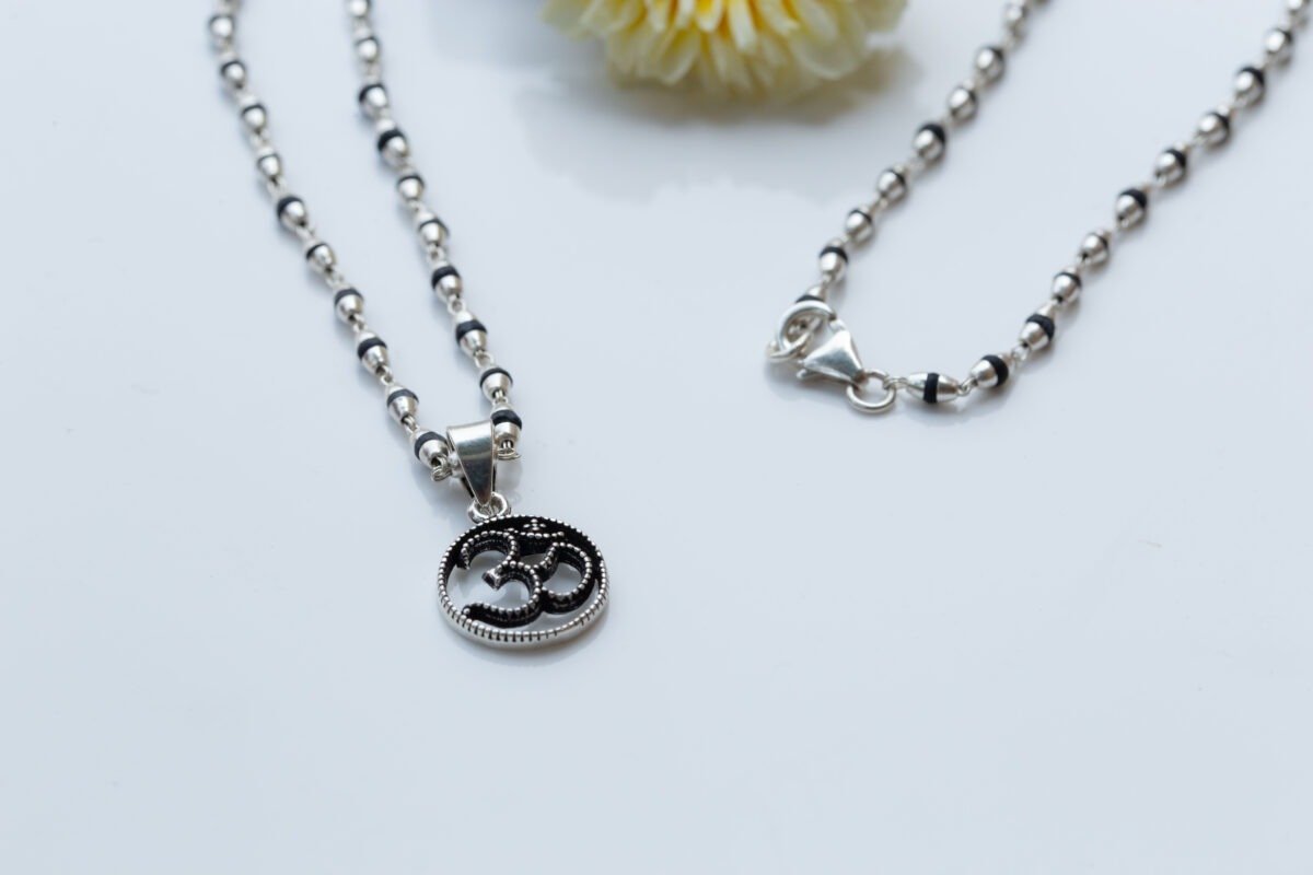 Om silver pendant  with  Tulasi Silver .  Handmade tulsi  necklace - hare krishna kanthi mala, , Krishna Style, Holy name