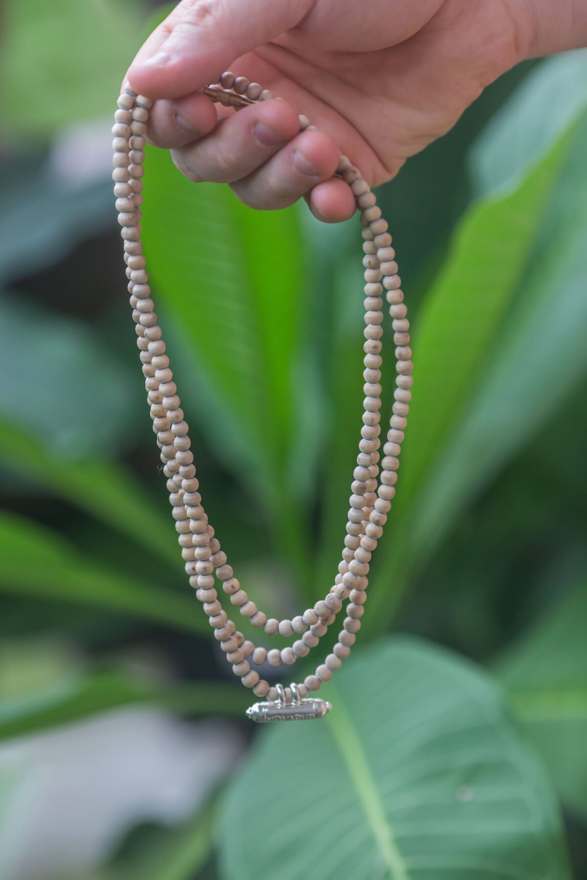 Three rows Tulasi Kanthimala with Silver Kavacha from UGram Nrisimhadev. Handmade tulsi Kanthimala, necklace - hare krishna kanthi mala