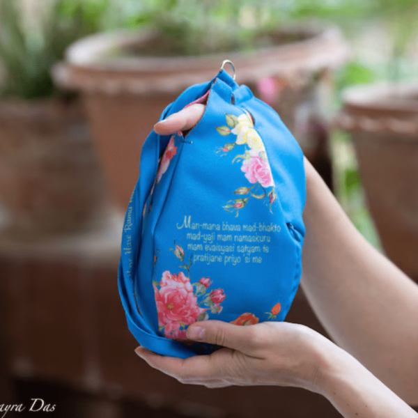 Blue with Flower japa Prayer bag, Japa Mala bag/krishna bag/ beads bag/ meditation bag, Tulasi japa bag