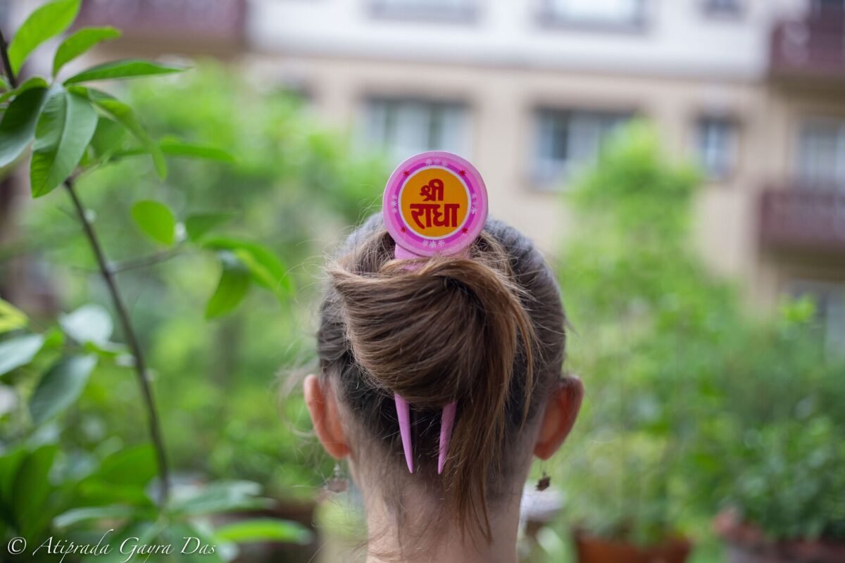 Shri Radhe Hairpin made of wood, Krishna style, Radhe Style, Vrindavan mood., amazing Form of Krishna.Krishna Style