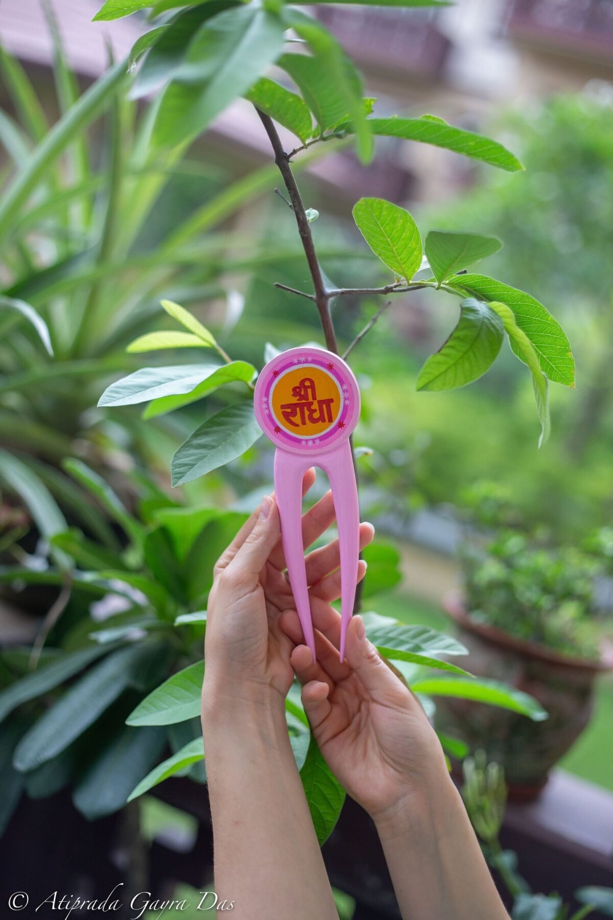 Shri Radhe Hairpin made of wood, Krishna style, Radhe Style, Vrindavan mood., amazing Form of Krishna.Krishna Style