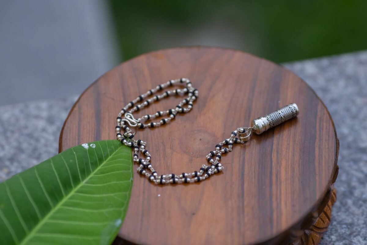 Black Tulasi Silver with Amazing Silver Kavacha .  Handmade tulsi  necklace - hare krishna kanthi mala, , Krishna Style, Holy name