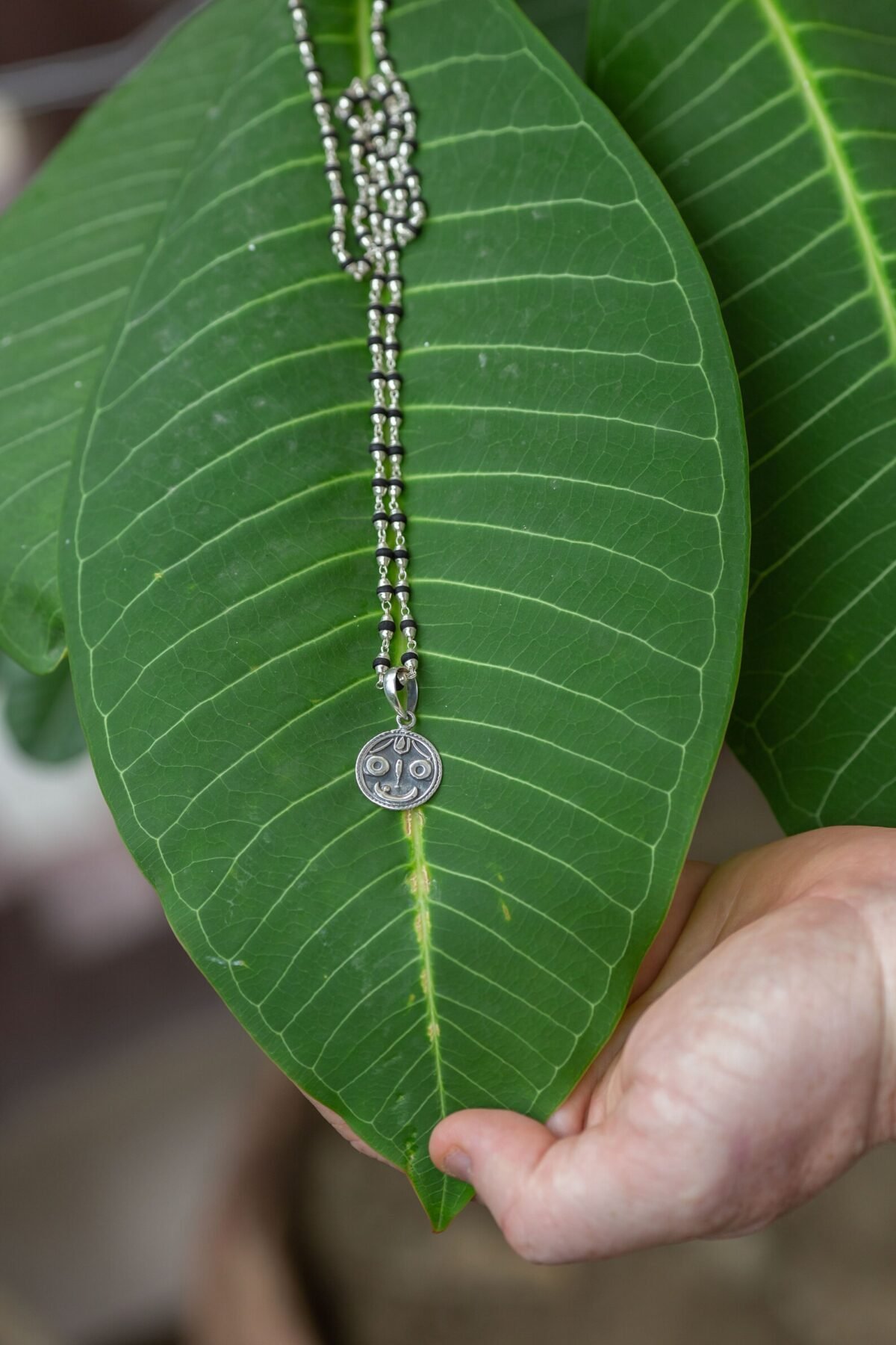 New Tulasi Silver with Jagannath  silver pendant .  Handmade tulsi  necklace - hare krishna kanthi mala, , Krishna Style, Holy name