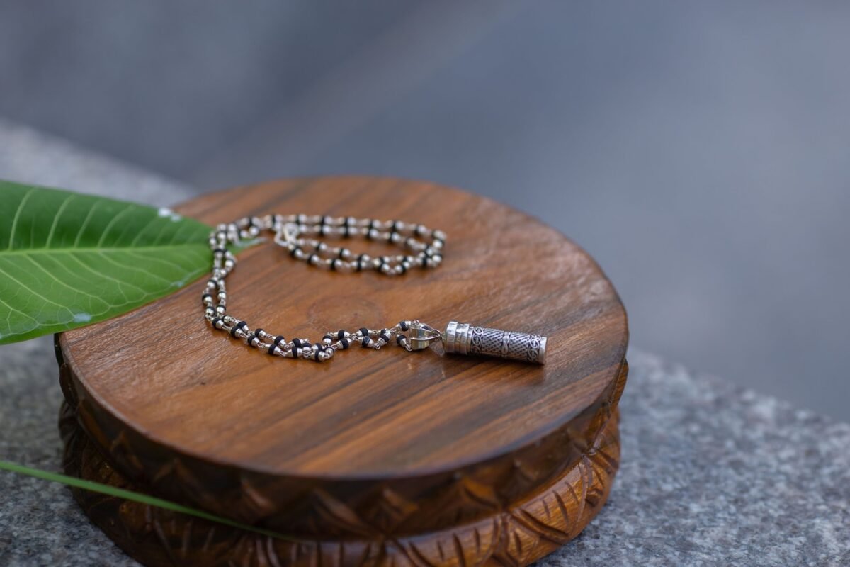 Black Tulasi Silver with Amazing Silver Kavacha .  Handmade tulsi  necklace - hare krishna kanthi mala, , Krishna Style, Holy name