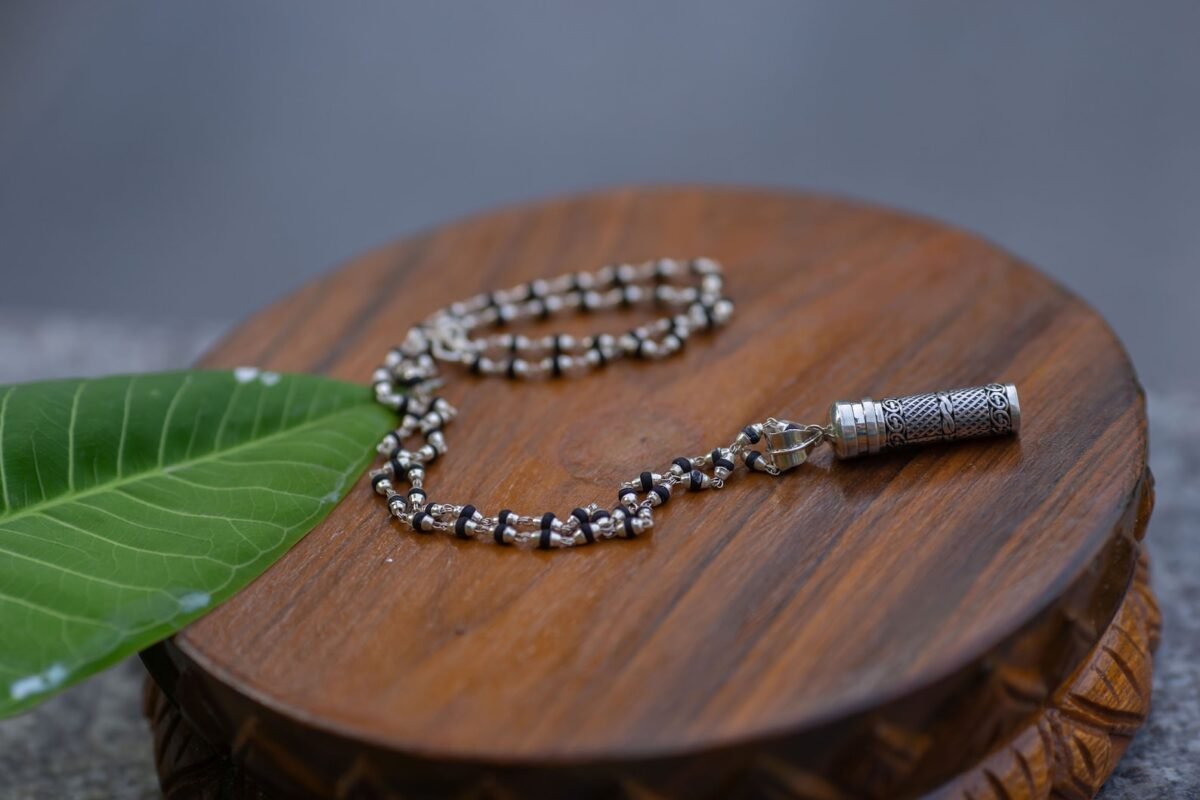 Black Tulasi Silver with Amazing Silver Kavacha .  Handmade tulsi  necklace - hare krishna kanthi mala, , Krishna Style, Holy name