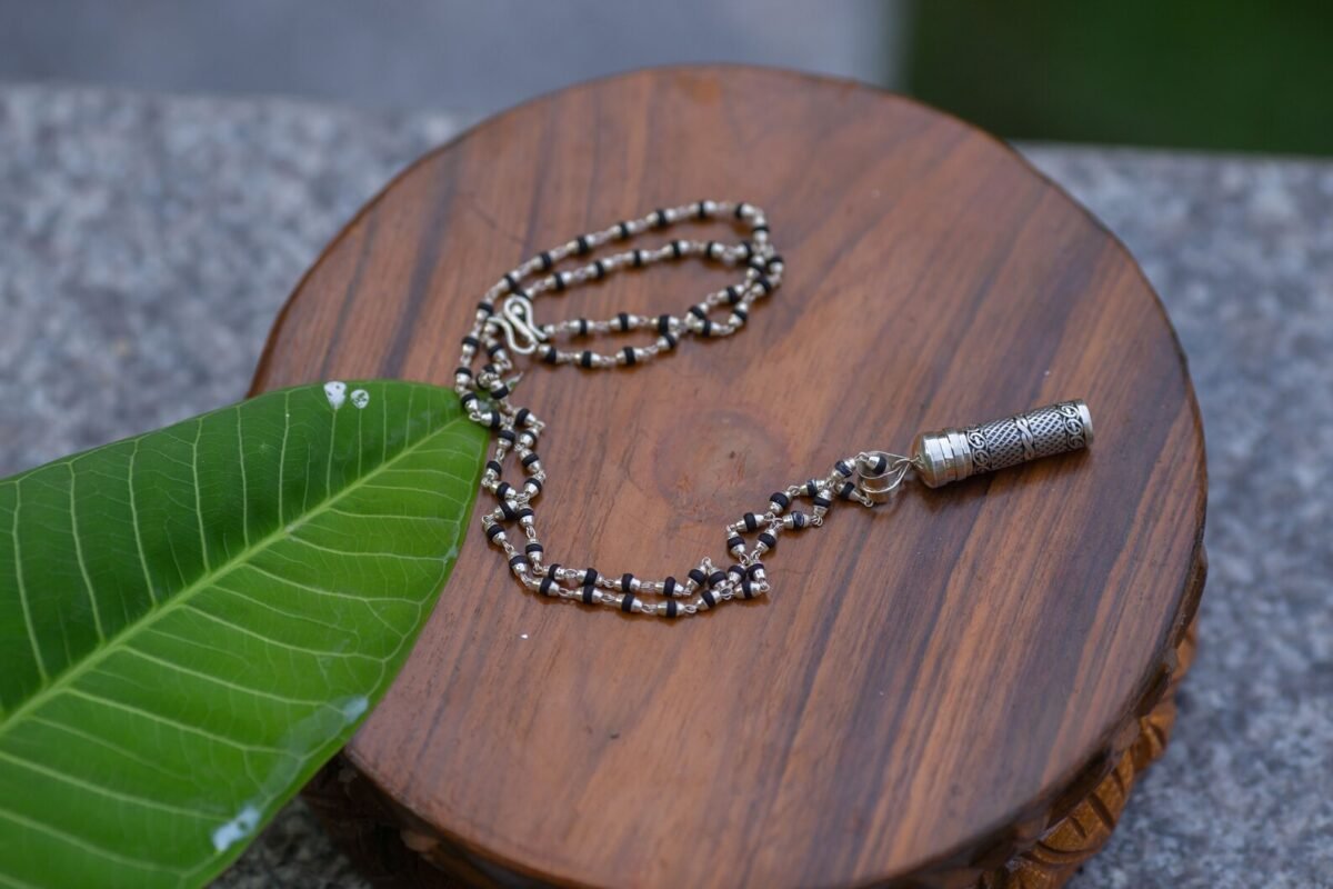 Black Tulasi Silver with Amazing Silver Kavacha .  Handmade tulsi  necklace - hare krishna kanthi mala, , Krishna Style, Holy name