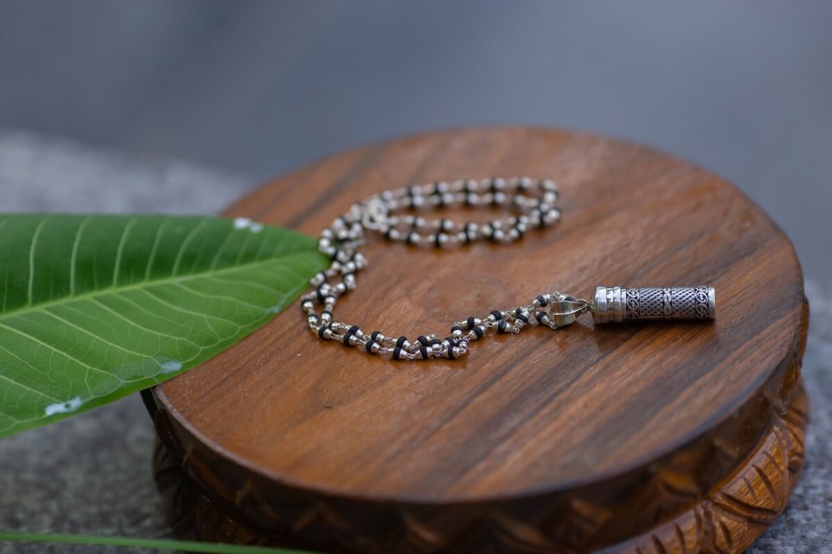 Black Tulasi Silver with Amazing Silver Kavacha .  Handmade tulsi  necklace - hare krishna kanthi mala, , Krishna Style, Holy name