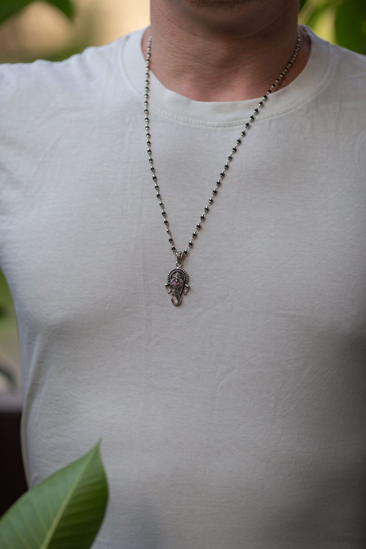 Tulasi Silver with Ganesha  silver pendant .  Handmade tulsi  necklace - hare krishna kanthi mala, , Krishna Style, Holy name