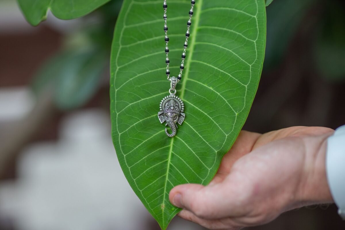 Tulasi Silver with Ganesha  silver pendant .  Handmade tulsi  necklace - hare krishna kanthi mala, , Krishna Style, Holy name