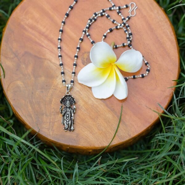 Tulasi Silver with Lord Narayana silver pendant . Handmade tulsi necklace - hare krishna kanthi mala, , Krishna Style, Holy name
