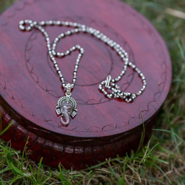 Tulasi Silver with Ganesha silver pendant . Handmade tulsi necklace - hare krishna kanthi mala, , Krishna Style, Holy name