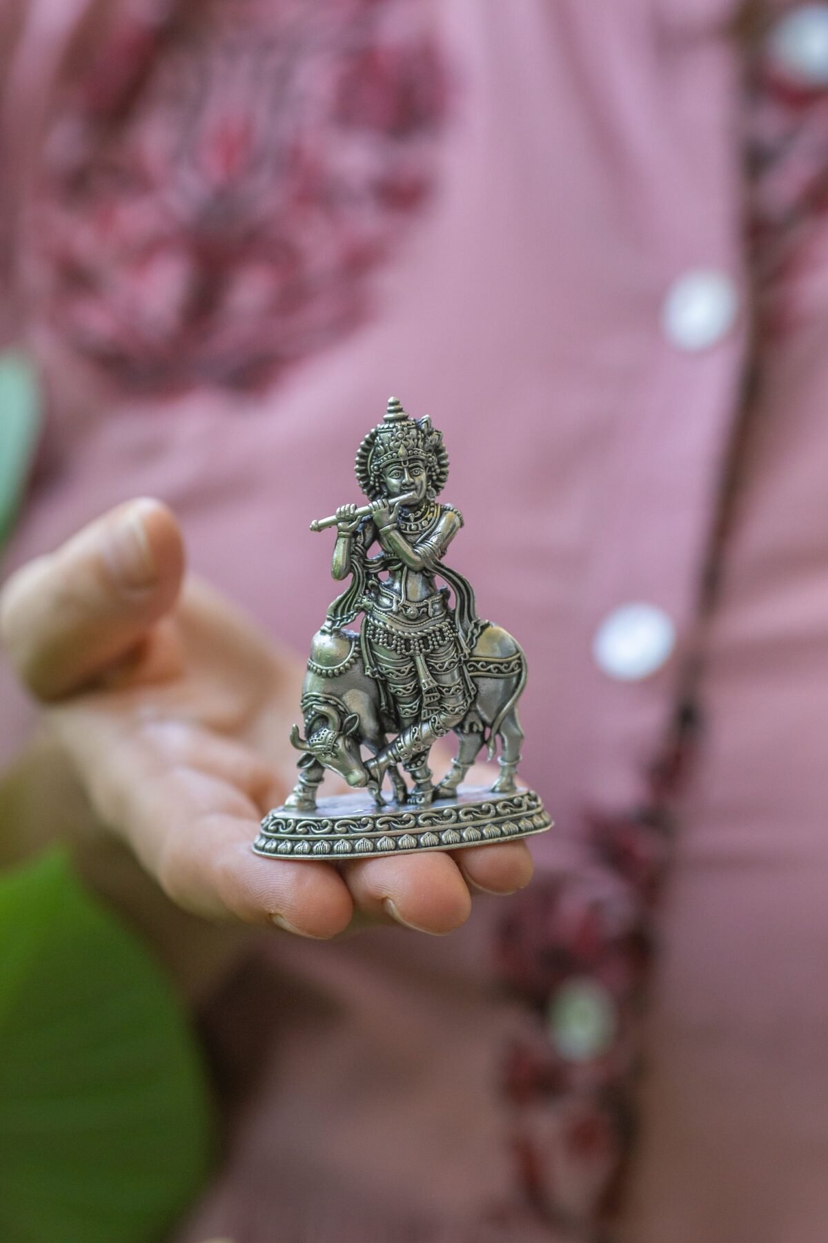 Pure Silver Lord Krishna with Surabhi  murti 2.8 Inch    ,deity Gopal  ,Hare Krishna, Spiritual things, Holy things