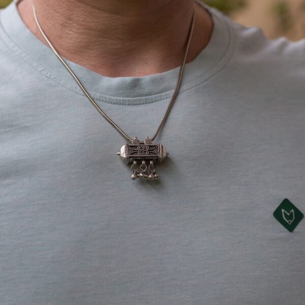 Silver  Narasimhadev kavacha Pendant  with  silver Chain .  Handmade tulsi  necklace - hare krishna kanthi mala, , Krishna Style
