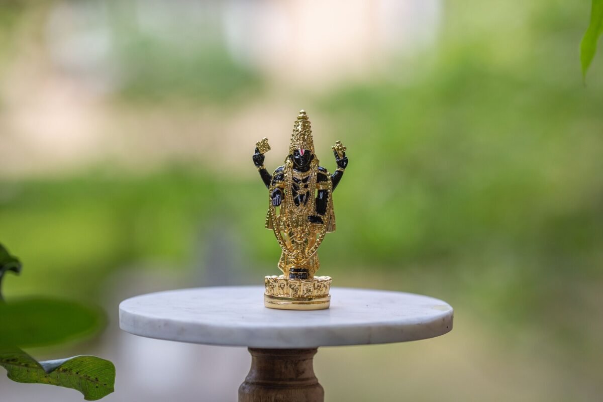 Aluminium Gold Plated Idol Lord Balaji 4.5  inches, Handmade Balaji Idol,Home Temple,I Nice Gift Ideal for Good Luck Wishes  ,Hare Krishna