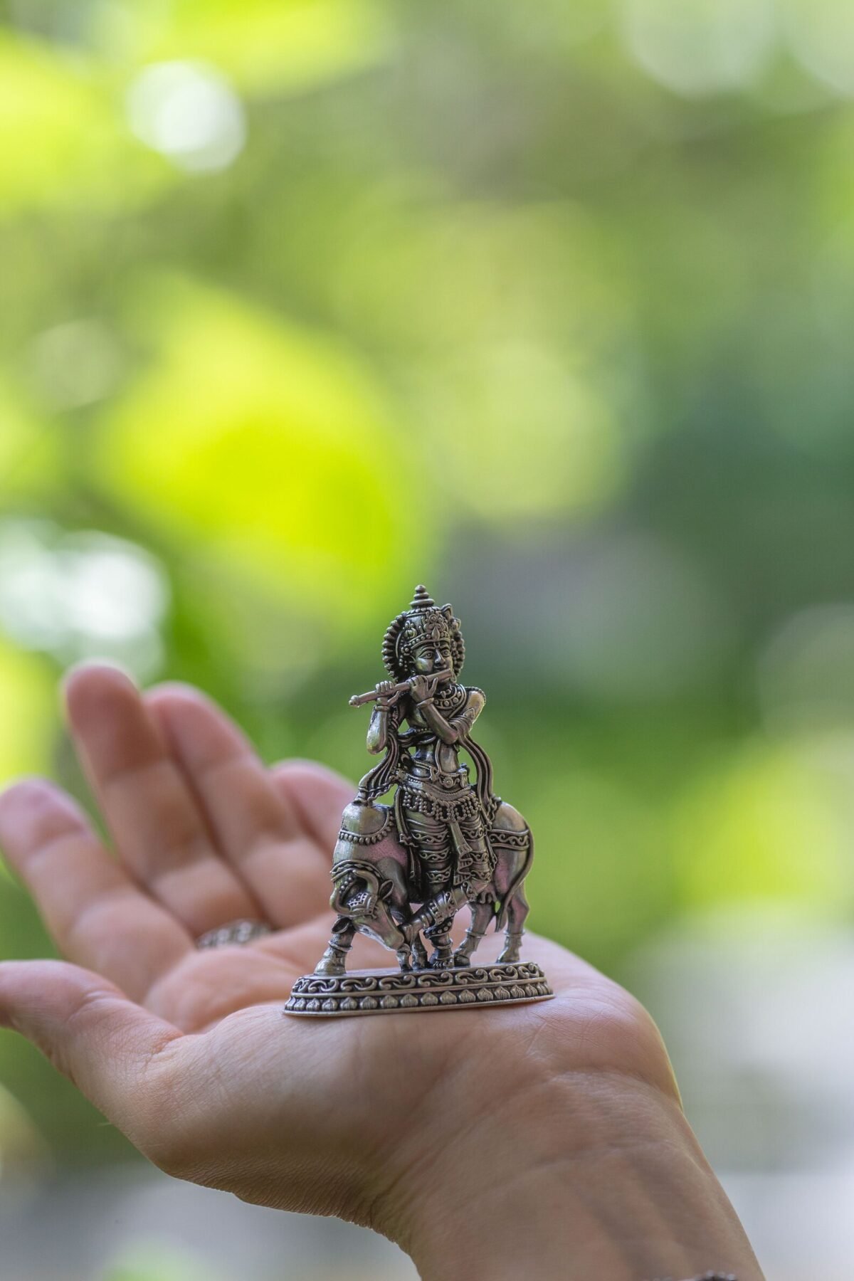 Pure Silver Lord Krishna with Surabhi  murti 2.8 Inch    ,deity Gopal  ,Hare Krishna, Spiritual things, Holy things