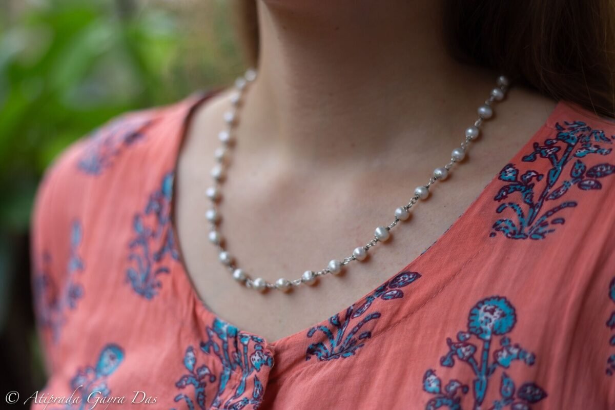 Pearls in Silver from the India, stylish and high quality Handmade, necklace - hare krishna