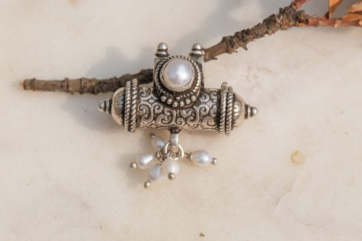 Silver  Kavacha /Pendant with pearls  Handmade , Hare Krishna, Krishna Style, kanthimala, Tulasi pandent