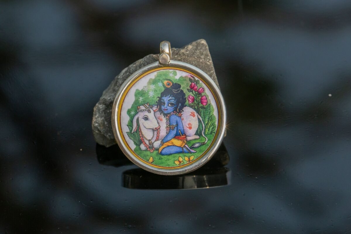 Silver Pendant 92.5,  With Lord  Krishna and Cow ( be sure to read the product description)