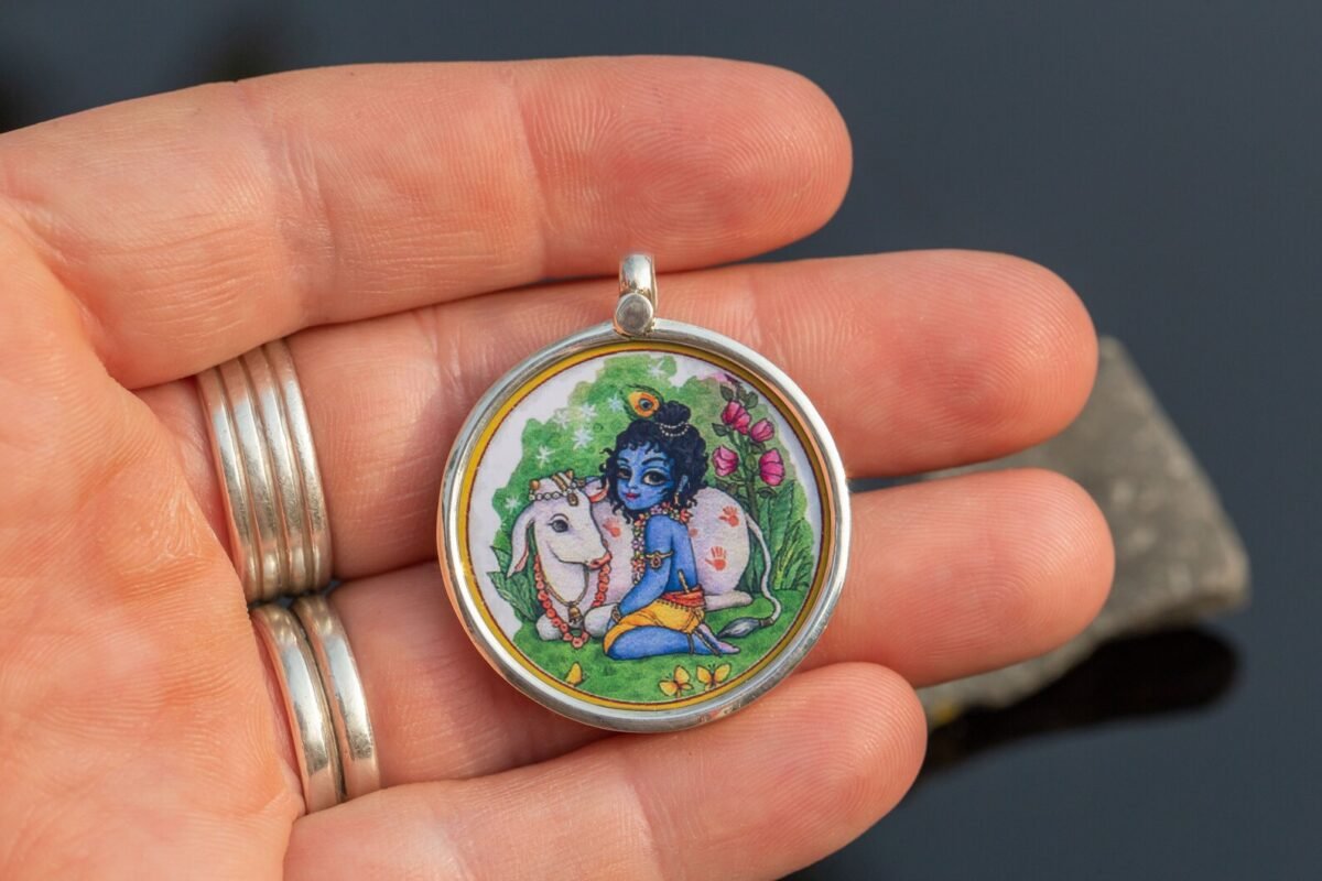 Silver Pendant 92.5,  With Lord  Krishna and Cow ( be sure to read the product description)