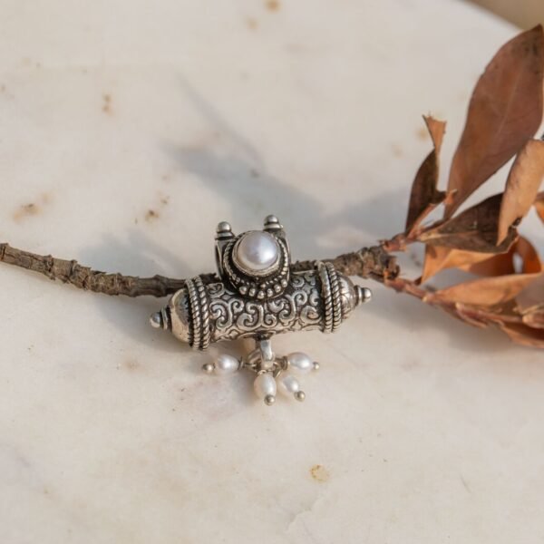 Silver  Kavacha /Pendant with pearls  Handmade , Hare Krishna, Krishna Style, kanthimala, Tulasi pandent