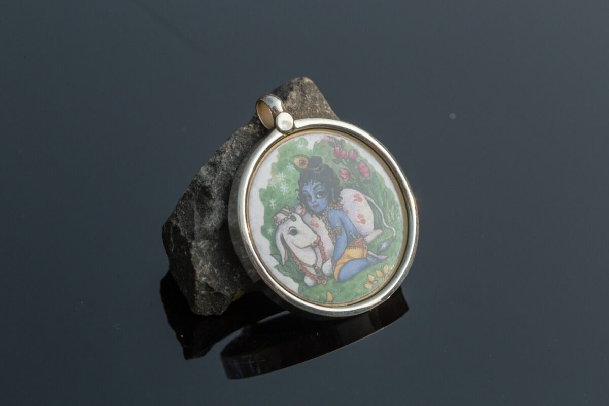 Silver Pendant 92.5,  With Lord  Krishna and Cow ( be sure to read the product description)