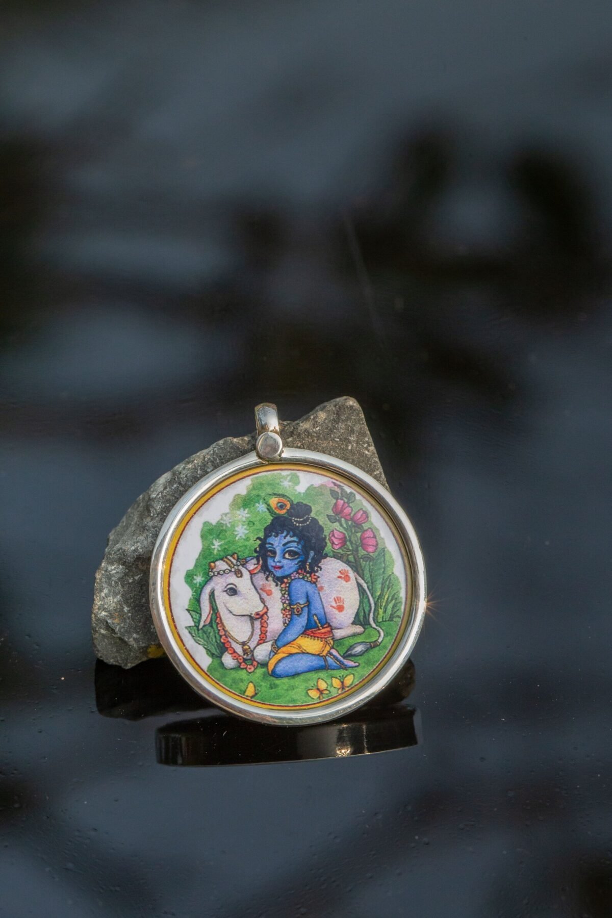 Silver Pendant 92.5,  With Lord  Krishna and Cow ( be sure to read the product description)