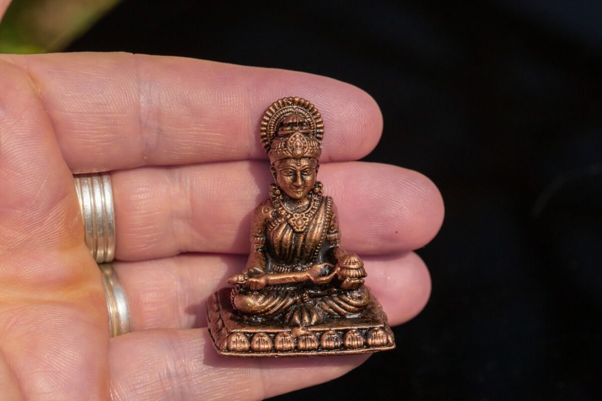 1.6 inches, Handmade Copper Annapurna Devi Idol, 40 Grams , Patina Antique Finish for Home Temple Blessing ,Home Temple,