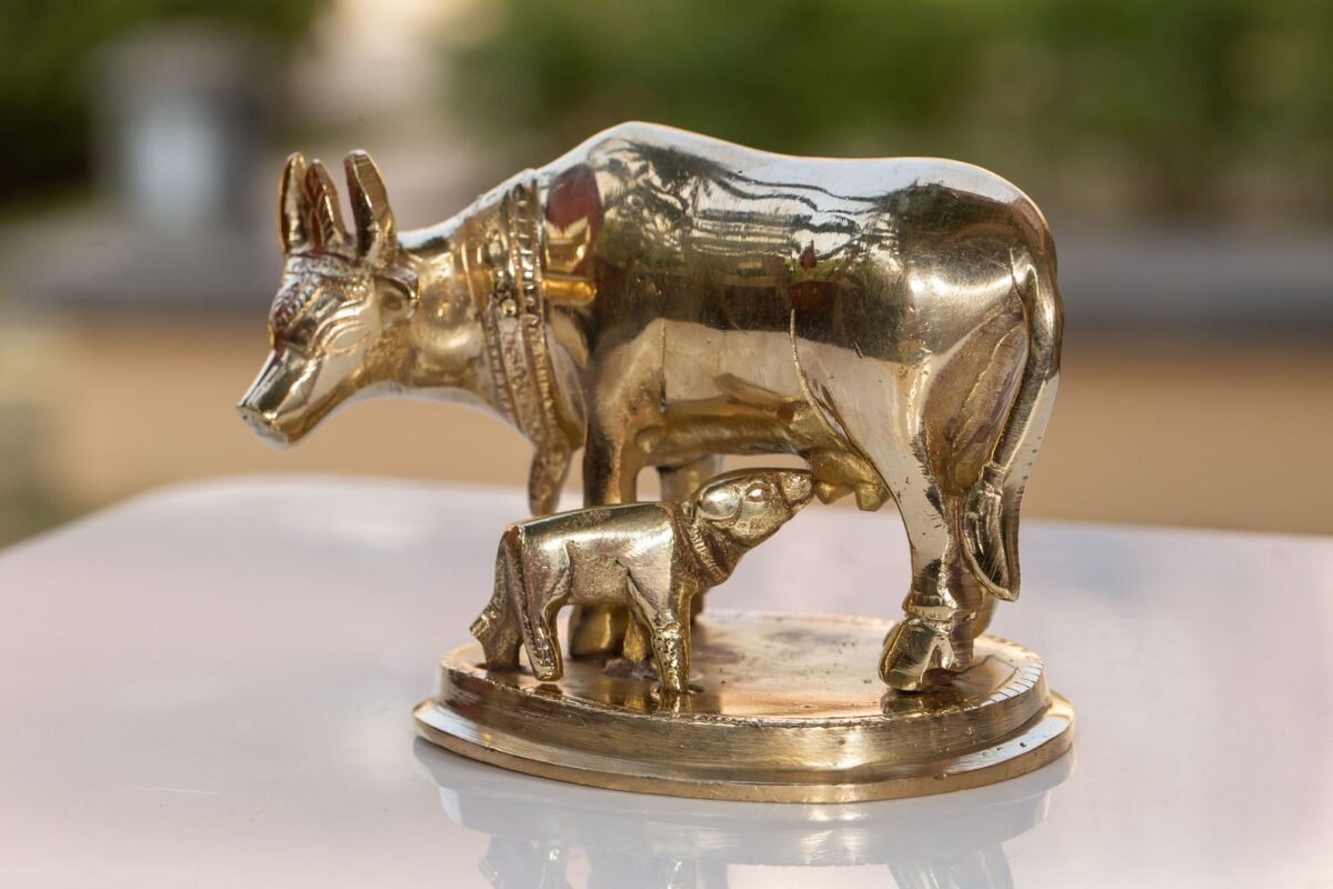 Beautiful Brass  Cow 3 inch ,Surabhi for Altar figurines, Cow statue, Hare Krishna, altar decorations, Indian Cow, White Cow,Metal sculpture