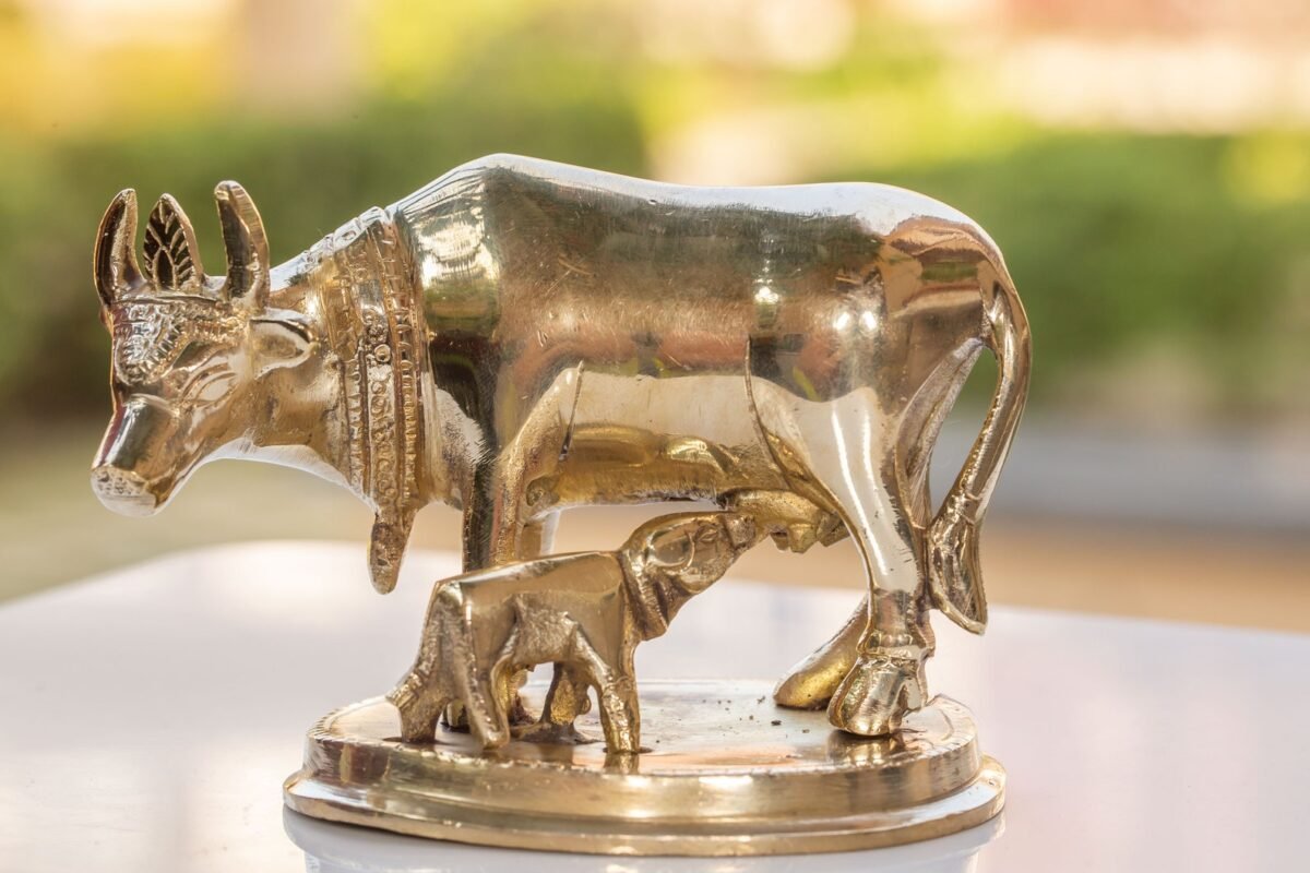 Beautiful Brass  Cow 3 inch ,Surabhi for Altar figurines, Cow statue, Hare Krishna, altar decorations, Indian Cow, White Cow,Metal sculpture