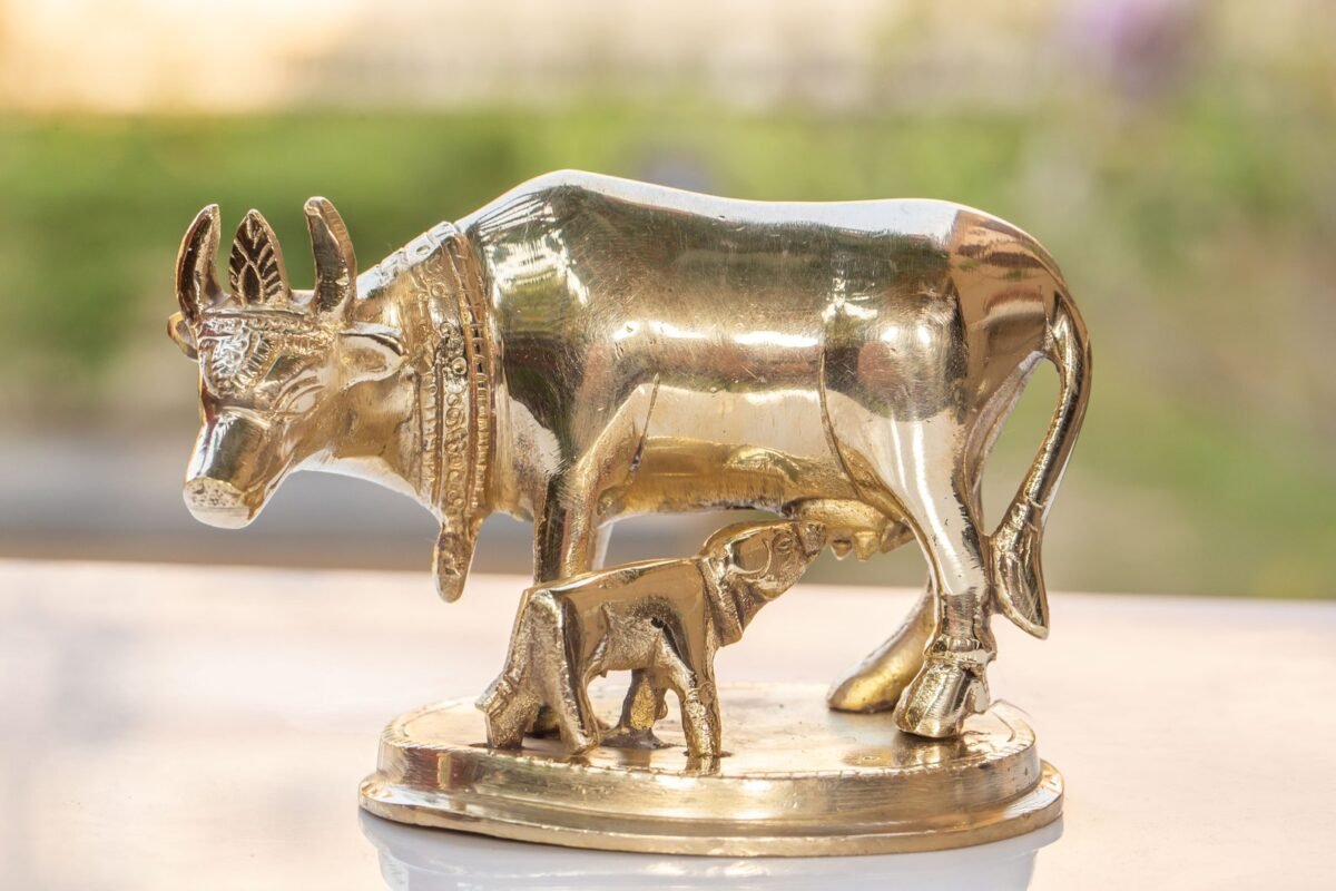 Beautiful Brass  Cow 3 inch ,Surabhi for Altar figurines, Cow statue, Hare Krishna, altar decorations, Indian Cow, White Cow,Metal sculpture