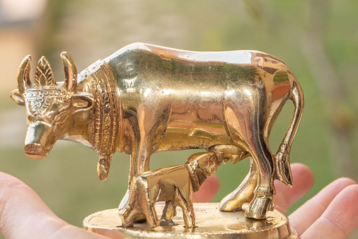 Beautiful Brass  Cow 3 inch ,Surabhi for Altar figurines, Cow statue, Hare Krishna, altar decorations, Indian Cow, White Cow,Metal sculpture