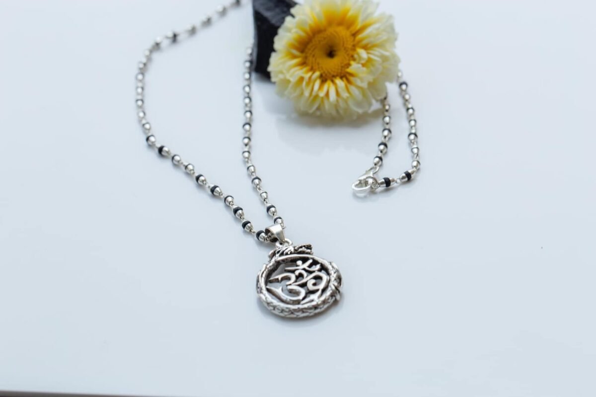 Dragon Om silver pendant  with  Tulasi Silver .  Handmade tulsi  necklace - hare krishna kanthi mala, , Krishna Style, Holy name