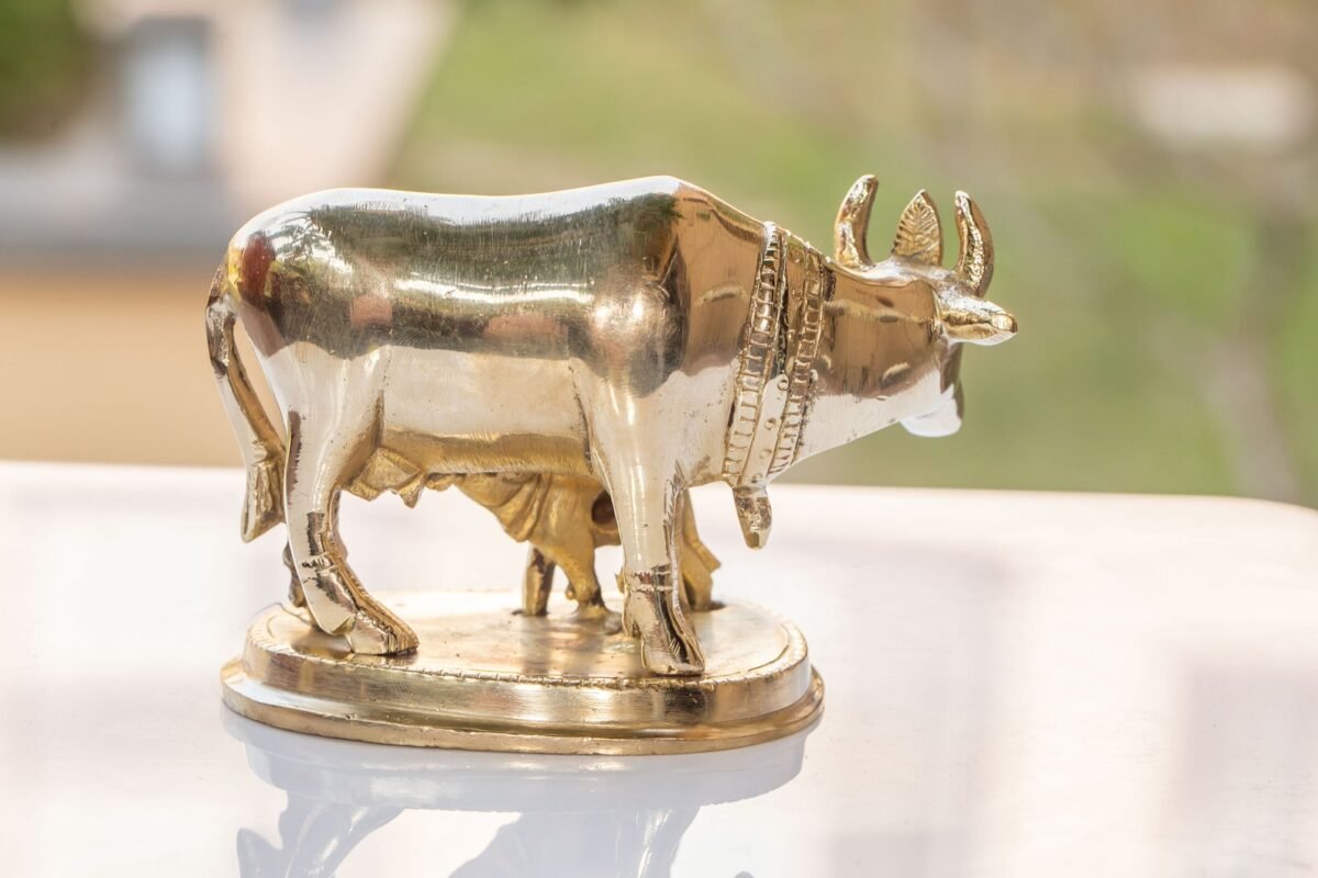 Beautiful Brass  Cow 3 inch ,Surabhi for Altar figurines, Cow statue, Hare Krishna, altar decorations, Indian Cow, White Cow,Metal sculpture