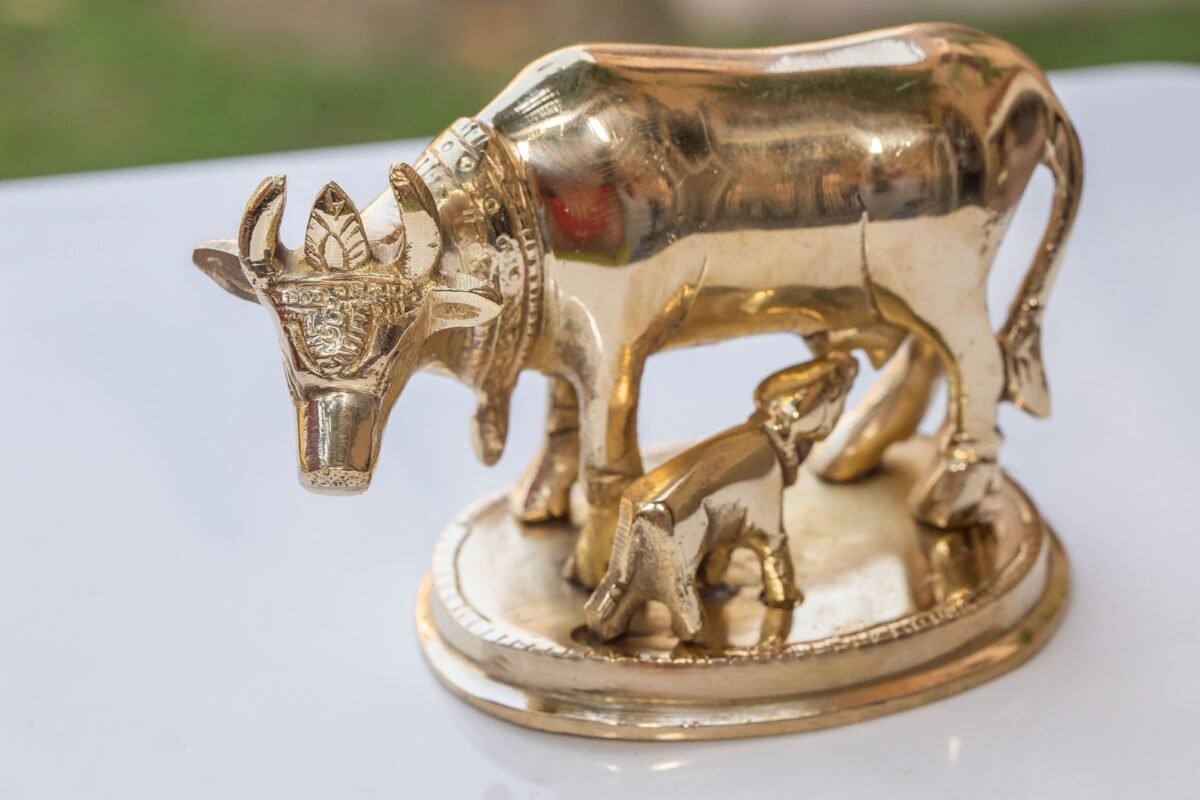 Beautiful Brass  Cow 3 inch ,Surabhi for Altar figurines, Cow statue, Hare Krishna, altar decorations, Indian Cow, White Cow,Metal sculpture