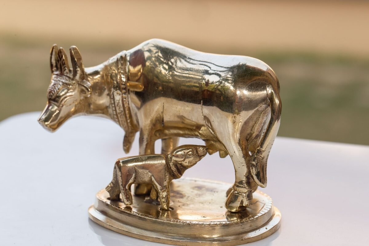 Beautiful Brass  Cow 3 inch ,Surabhi for Altar figurines, Cow statue, Hare Krishna, altar decorations, Indian Cow, White Cow,Metal sculpture