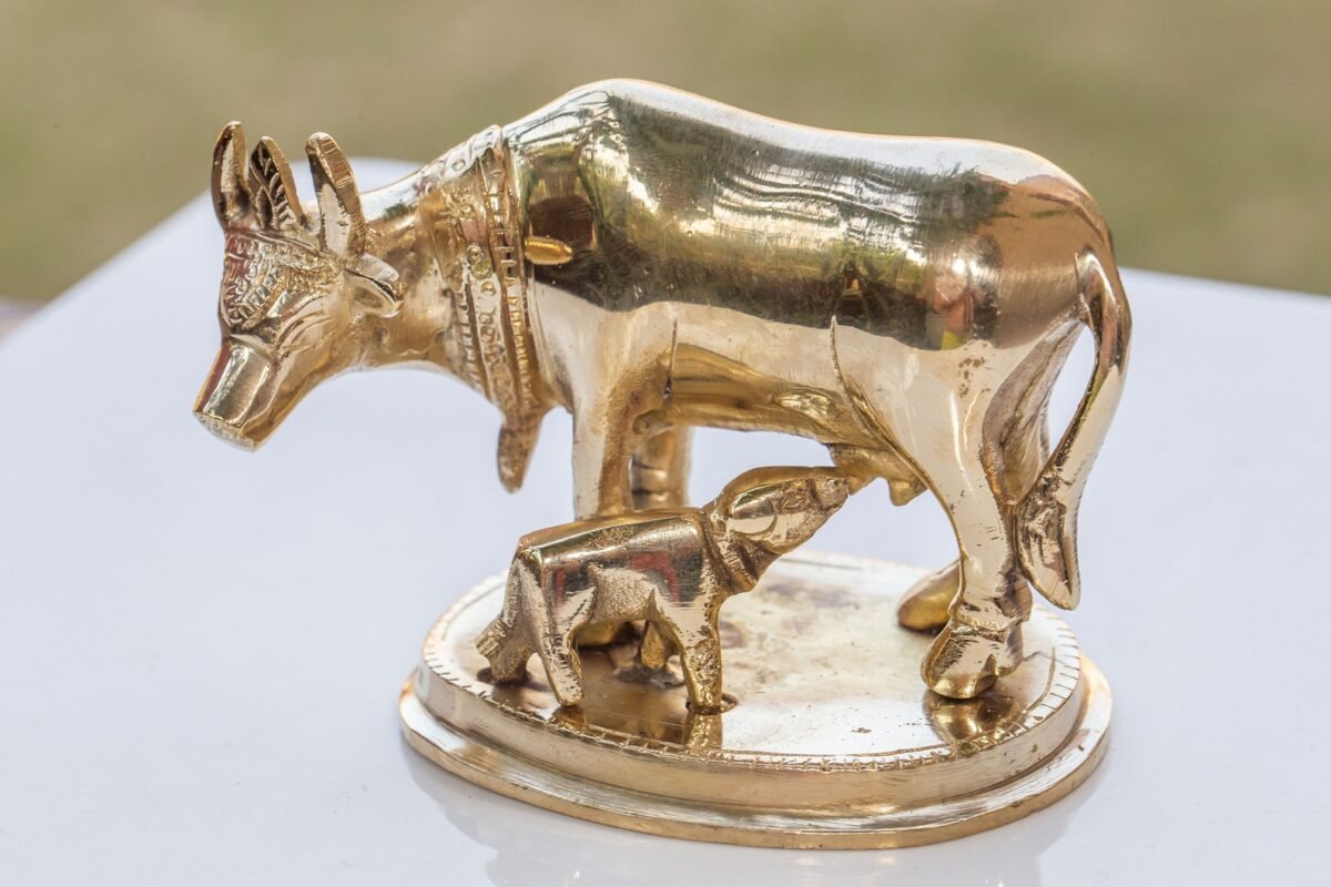 Beautiful Brass  Cow 3 inch ,Surabhi for Altar figurines, Cow statue, Hare Krishna, altar decorations, Indian Cow, White Cow,Metal sculpture