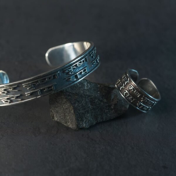 Silver set Bracelet with ring Hare Krishna , Bracelets- unisex , Silver 925 Bracelet, Maha Mantra Hare Krishna.
