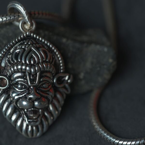 Silver Chain with Nrisimhadev silver pendant. . Handmade tulsi necklace - hare krishna kanthi mala, , Krishna Style, Holy name