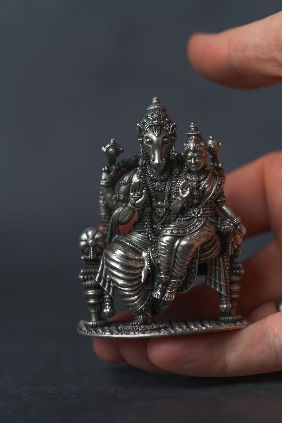 Silver Lakshmi Hayagriva 3 inches Idol Statue, Home Temple, Nice Gift Ideal for Good Luck, Hare Krishna, Spiritual things, Holy thing