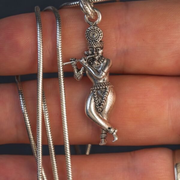 Radha raman Ji silver pendant with silver Chain . Handmade necklace -hare krishna kanthi mala, Krishna Style, Holy name