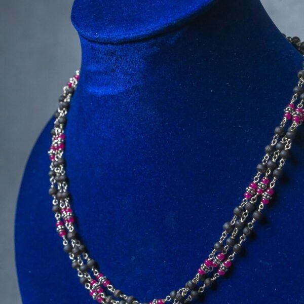 Black Tulasi Silver 3 rows. Handmade tulsi necklace - hare krishna kanthi mala, 3 round, Krishna Style, Holy name