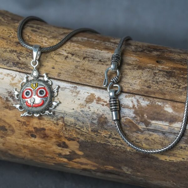 Silver Chain with Jagannath silver pendant . Tree Muhki face Handmade tulsi necklace -hare krishna kanthi mala, , Krishna Style, Holy name