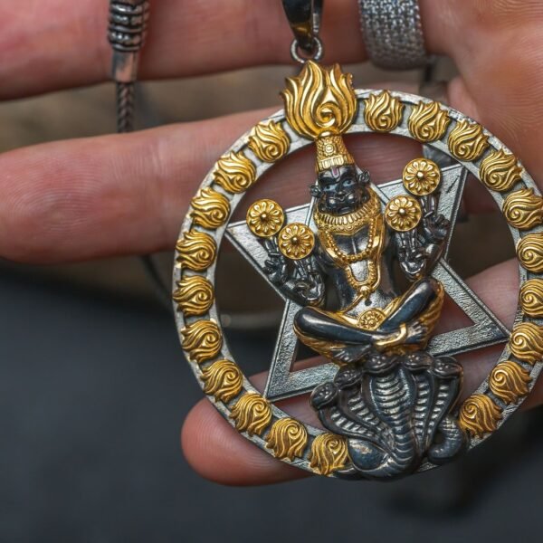 Unique Narasimha Pendant with silver Chain. Handmade tulsi necklace - hare , , Krishna Style