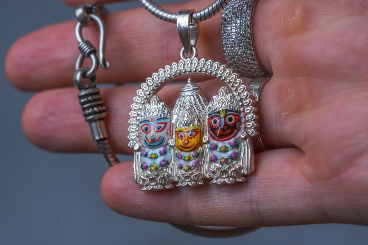 Jagannath silver pendant with silver Chain Handmade tulsi necklace -hare krishna kanthi mala, Krishna Style, Holy name