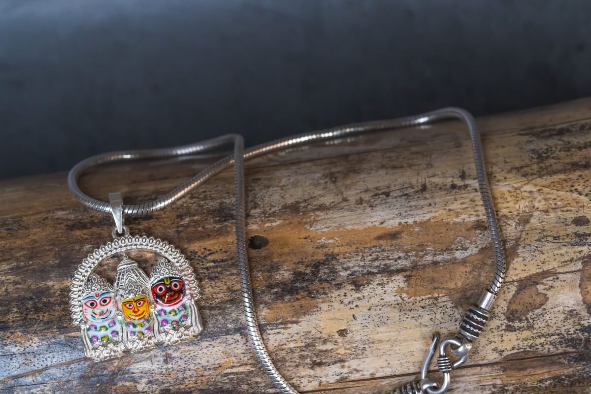 Jagannath silver pendant with silver Chain Handmade tulsi necklace -hare krishna kanthi mala, Krishna Style, Holy name