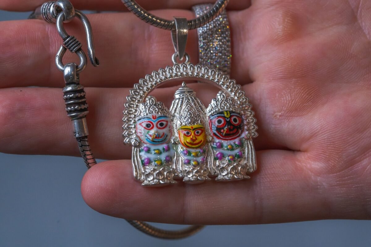 Jagannath silver pendant with silver Chain Handmade tulsi necklace -hare krishna kanthi mala, Krishna Style, Holy name