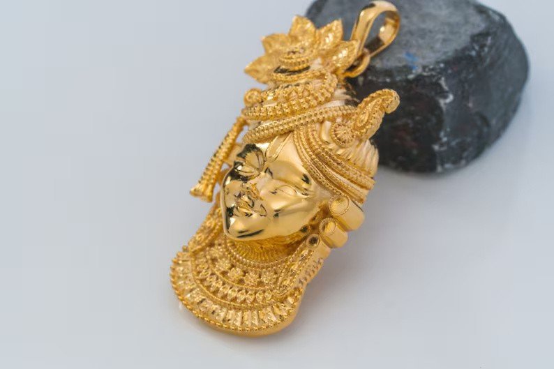 Sri Krishna Gold Pendant (14 Karat).Krishna Style. Narasimhadev pure pendant, Pure Love. Indian God, Lord Ugra. Mayapur style.