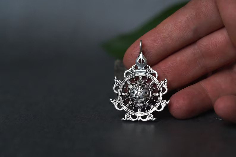 Silver Jagannath pendant. Handmade tulsi necklace -hare krishna kanthi mala, , Krishna Style, Holy name