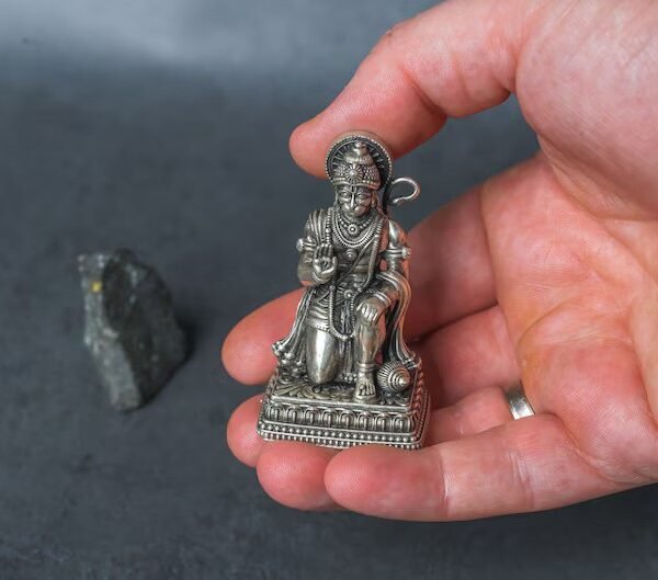 2.5 inches, Handmade Silver Hanuman Idol ,deity Rama Lila ,Hare Krishna, Spiritual things, Holy things .silver